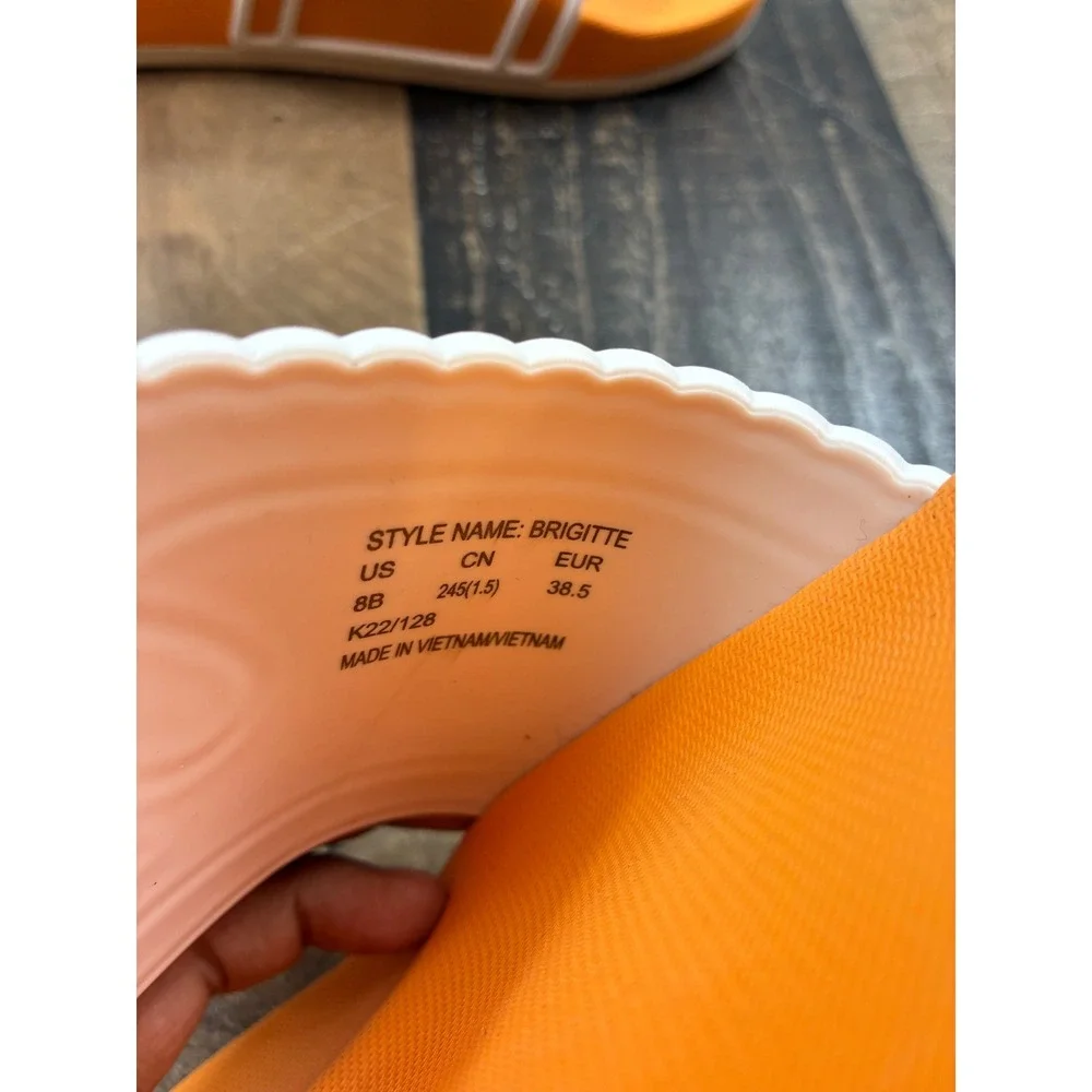 Kate Spade Brigitte Slide Sandals Womens 8B Orange White Logo Rubber Pool Shoes